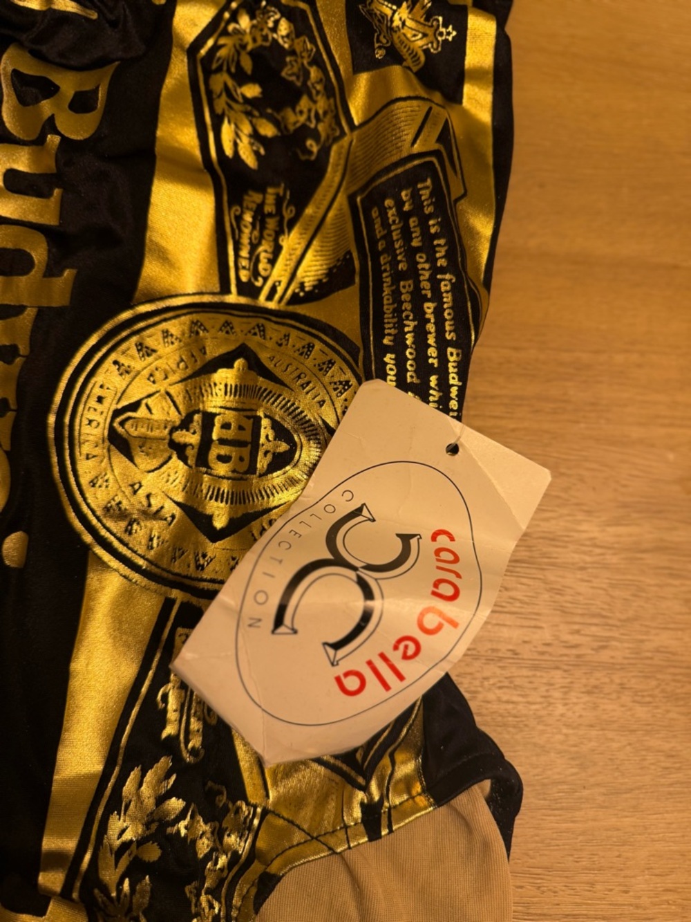 NWT Vintage Budweiser Carabella Collection Gold Foil Swim Suit, Size 12 - Picture 2 of 4